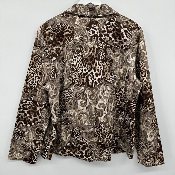 Chicos 3 US XL 16 18 Jacket Coat Woven Cotton Brown Stretch‎ Pockets Button Up - Picture 8 of 11